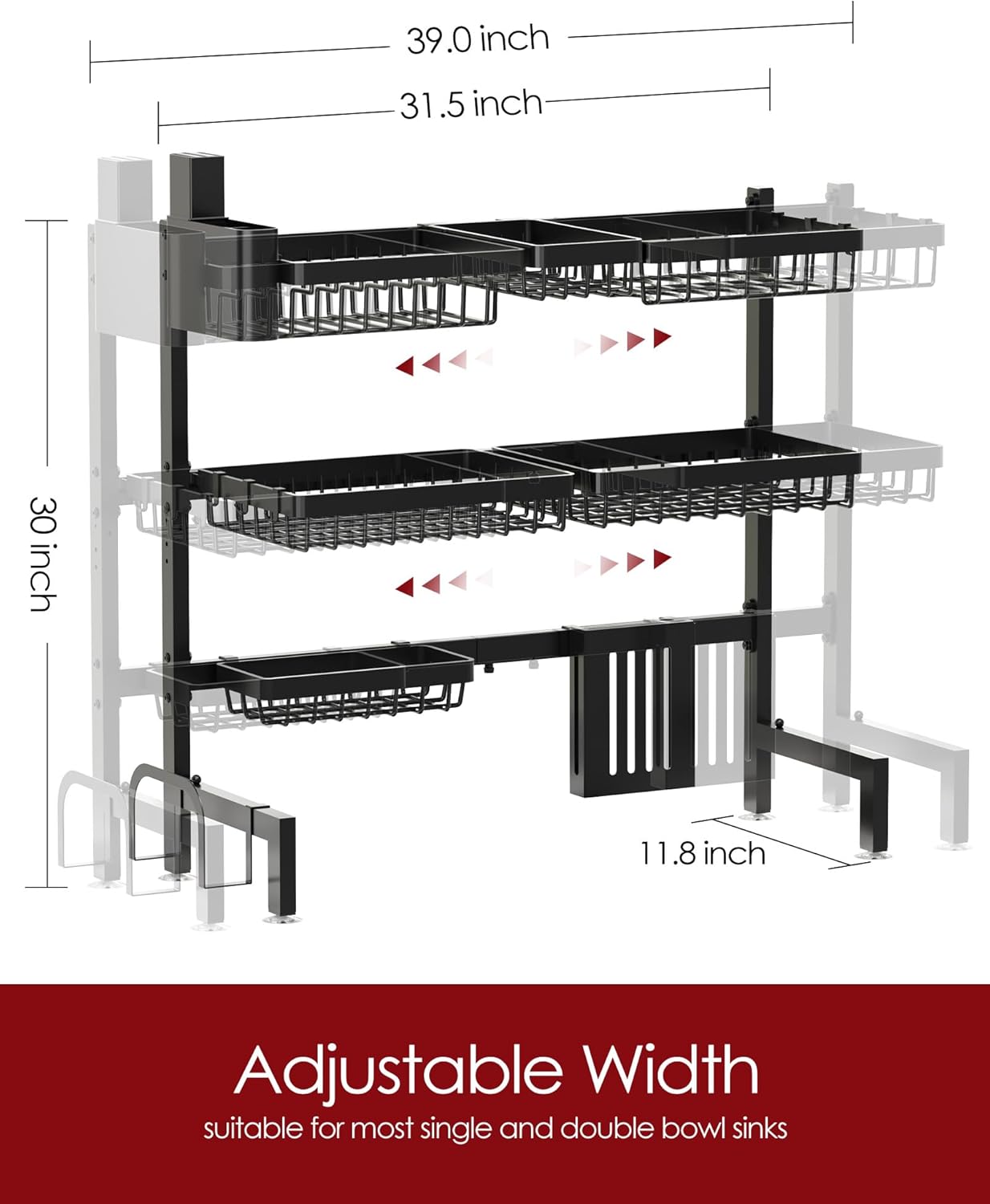 Dish Drying Rack - Over The Sink Dish Drainer Drying Rack with Utensil & Knife Holder, Hooks