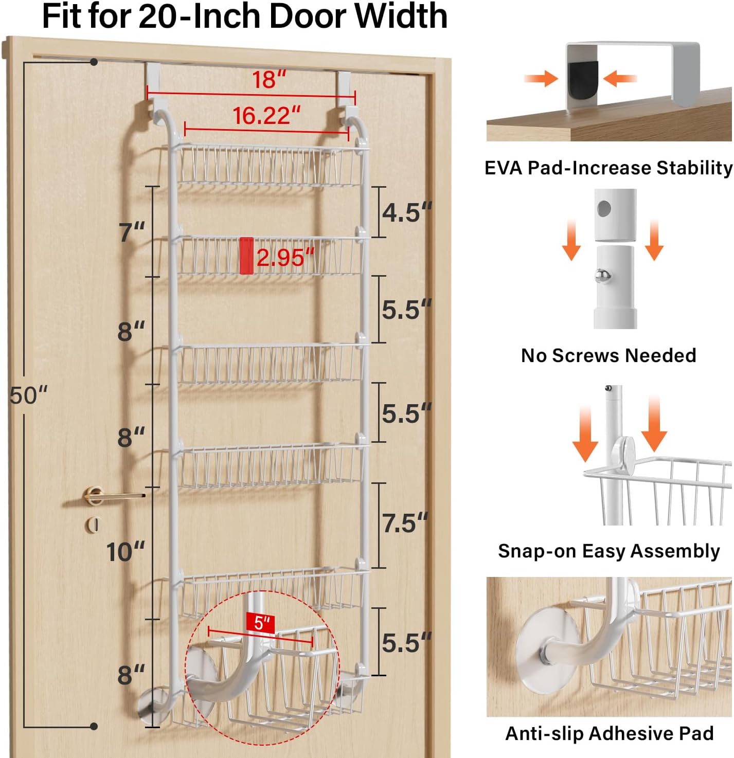 Over the Door Pantry Organizer, 6-Tier Pantry Organizers and Storage, Metal Cabinet Door Organizer
