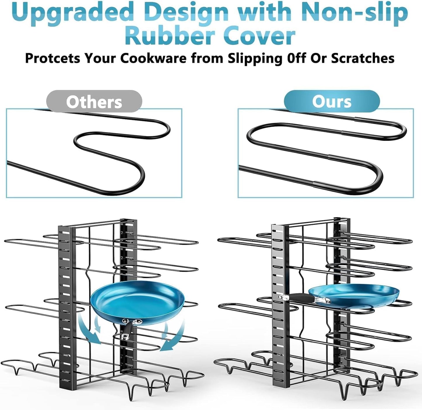 Pots and Pans Organizer for Cabinet 16.61 Height, 8 Tier Pot Organizers Rack with 3 DIY Methods