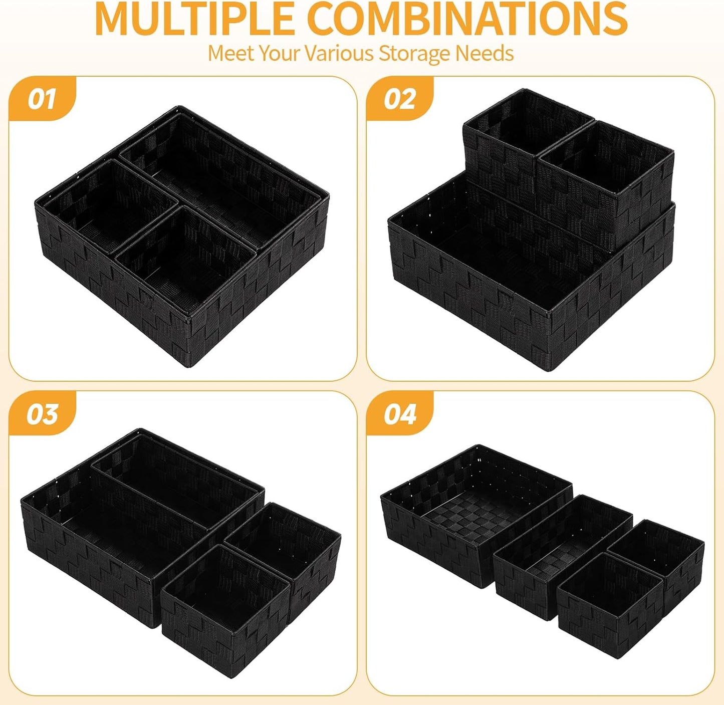 Small Black Baskets Cube Bin Container Tote,Woven Storage Baskets for Organizing Organizer Divider for Drawer, Closet, Shelf, Dresser