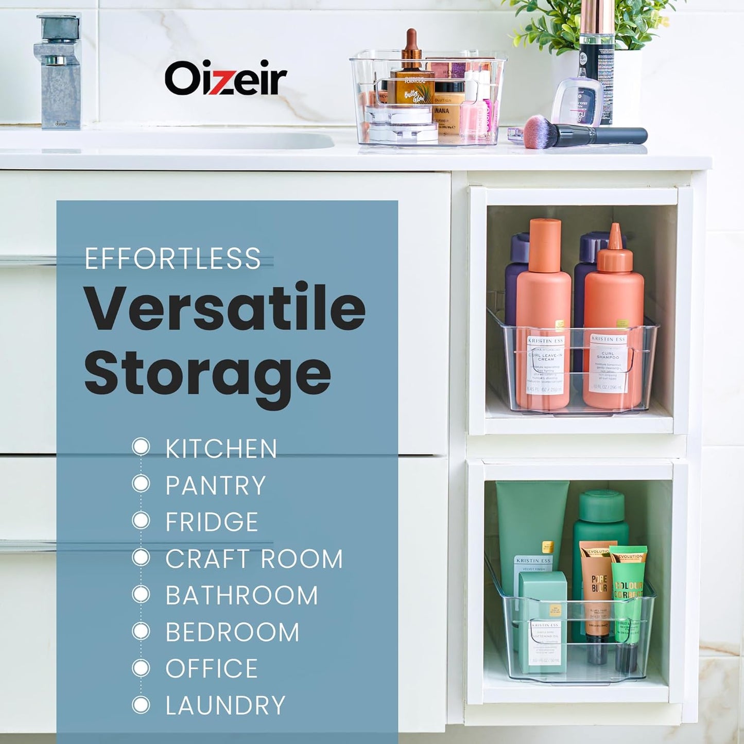 8 Pack Clear Plastic Storage Bins with Handles – Stackable Fridge Organizer Bins for Refrigerator