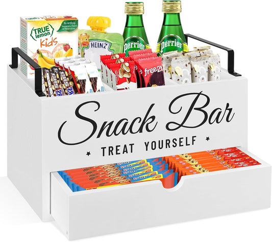 Snack Organizer for Countertop, Wood Pantry Storage Bins with Handles, Snack Organizer for Pantry