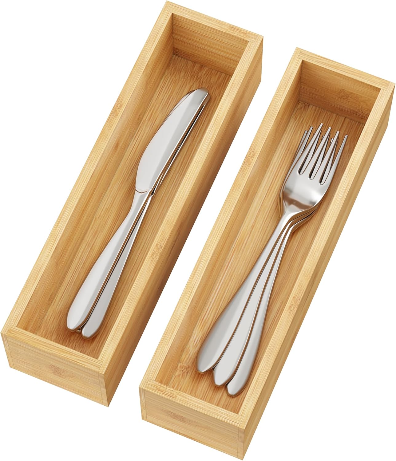 Kitchen Drawer Organizer,Small Silverware Drawer Organizer,Bamboo Utensil Organizer for Bathroom