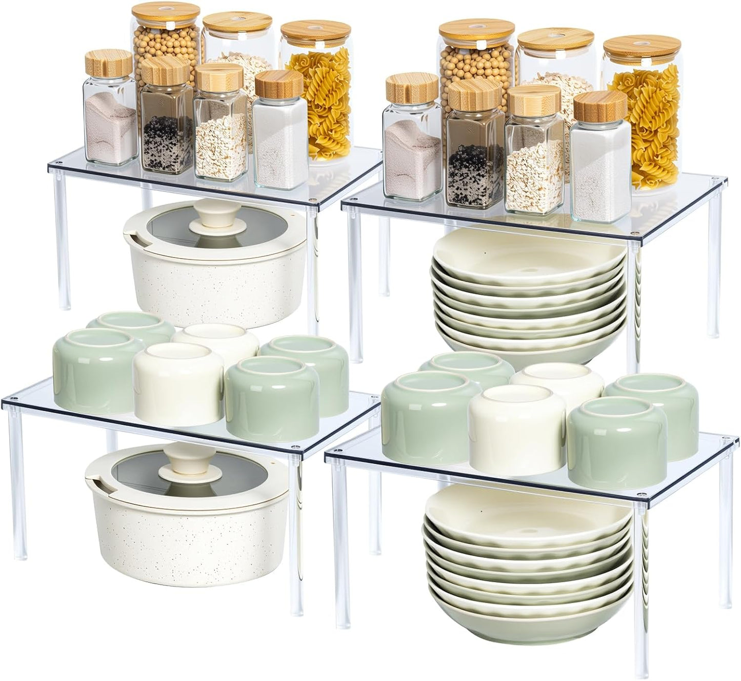 Acrylic Cabinet Organizer, Set of 4 Spice Rack Organizer for Cabinet