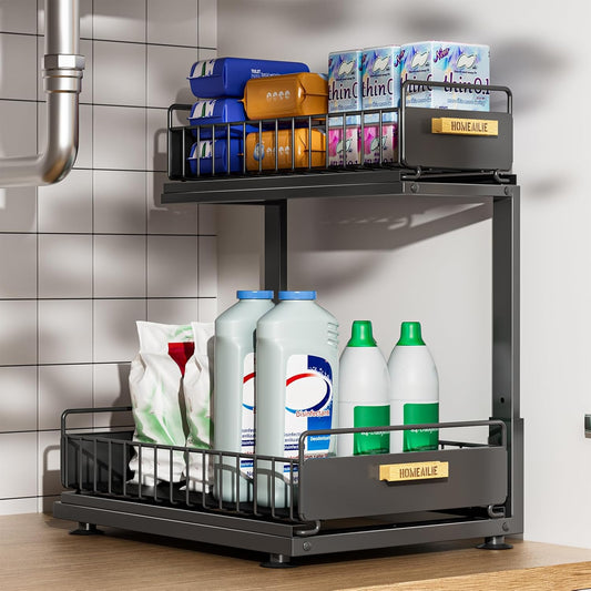 Under Sink Organizer, High Adjustable 2 Tier Under Kitchen Sink Organizer