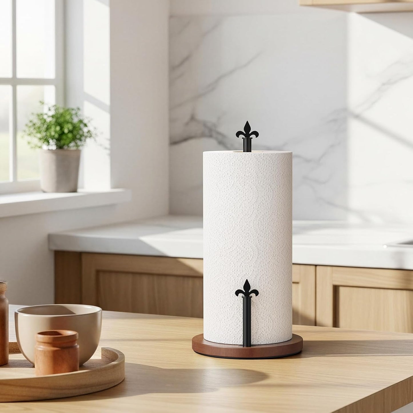 Paper Towel Holder Countertop, Wooden Paper Towel Holder with One-Hand Tear Design