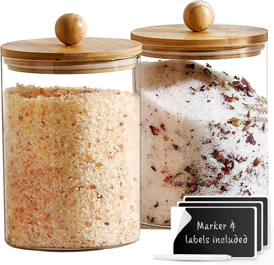 1 Gallon Glass Canister Set for Kitchen Counter with Airtight Bamboo Lids + Marker & Labels