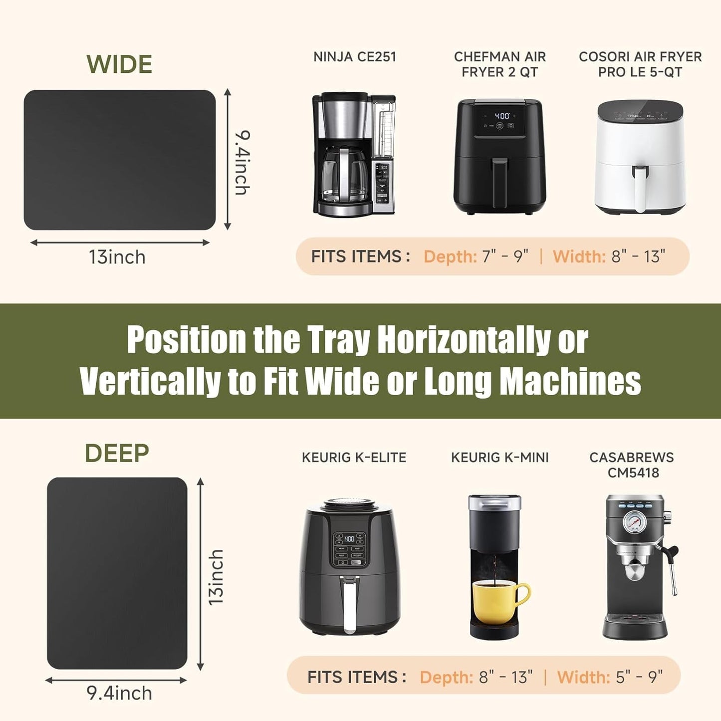 Sliding Tray for Coffee Maker, 360° Rolling Tray Appliance Slider with Wheels, Coffee Pot Slider Tray for Countertop Storage, Easily from Under The Cabinet (Black, 9.4"W x 13"D)