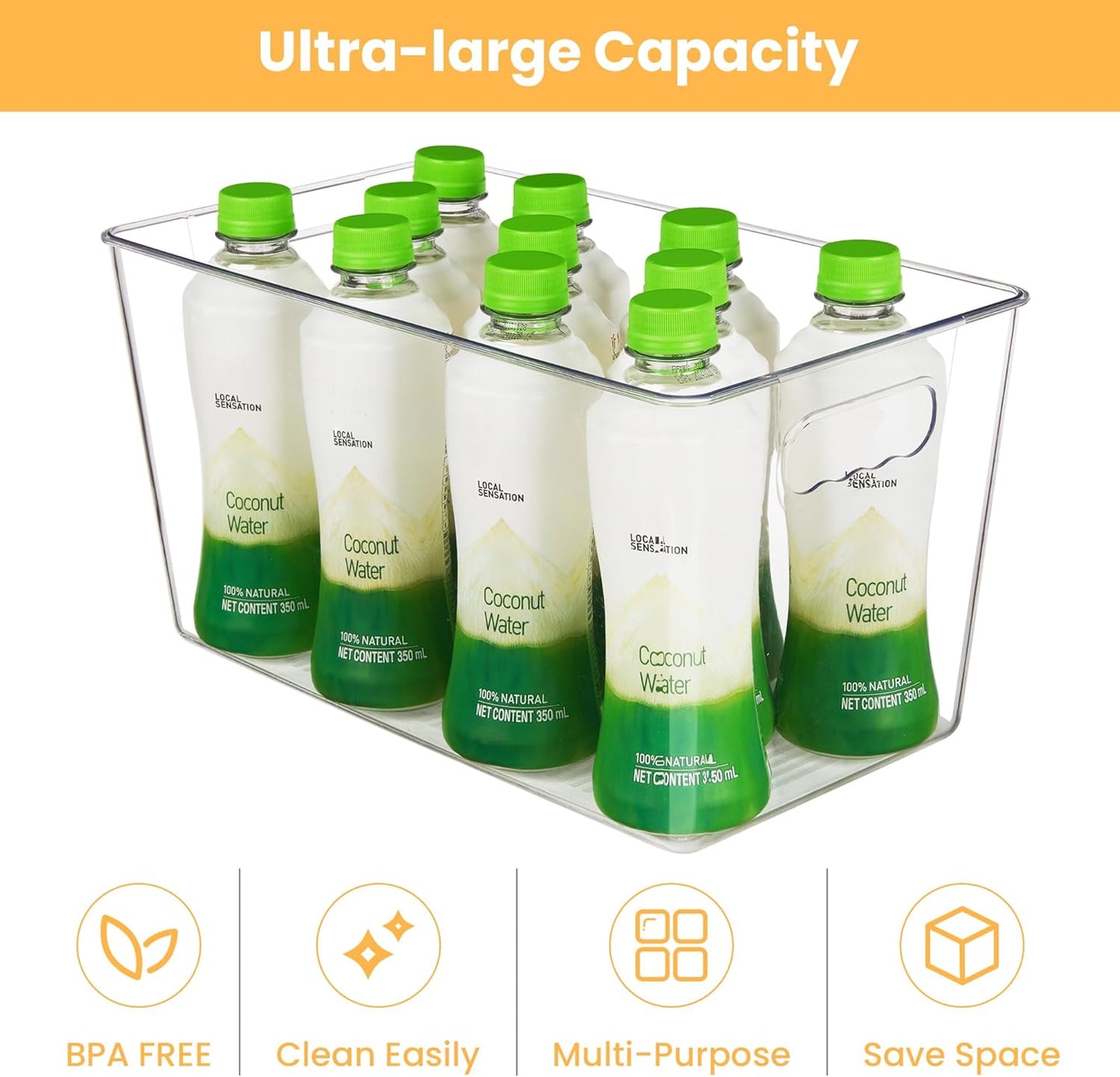 Clear Plastic Storage Bins, 8 Pack Pantry Organizer Bins with Handle for Kitchen