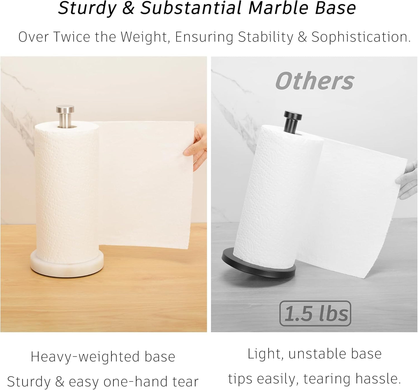 Paper Towel Holder Countertop, Heavy Weighted Marble Base Paper Towels Holder for Kitchen Counter