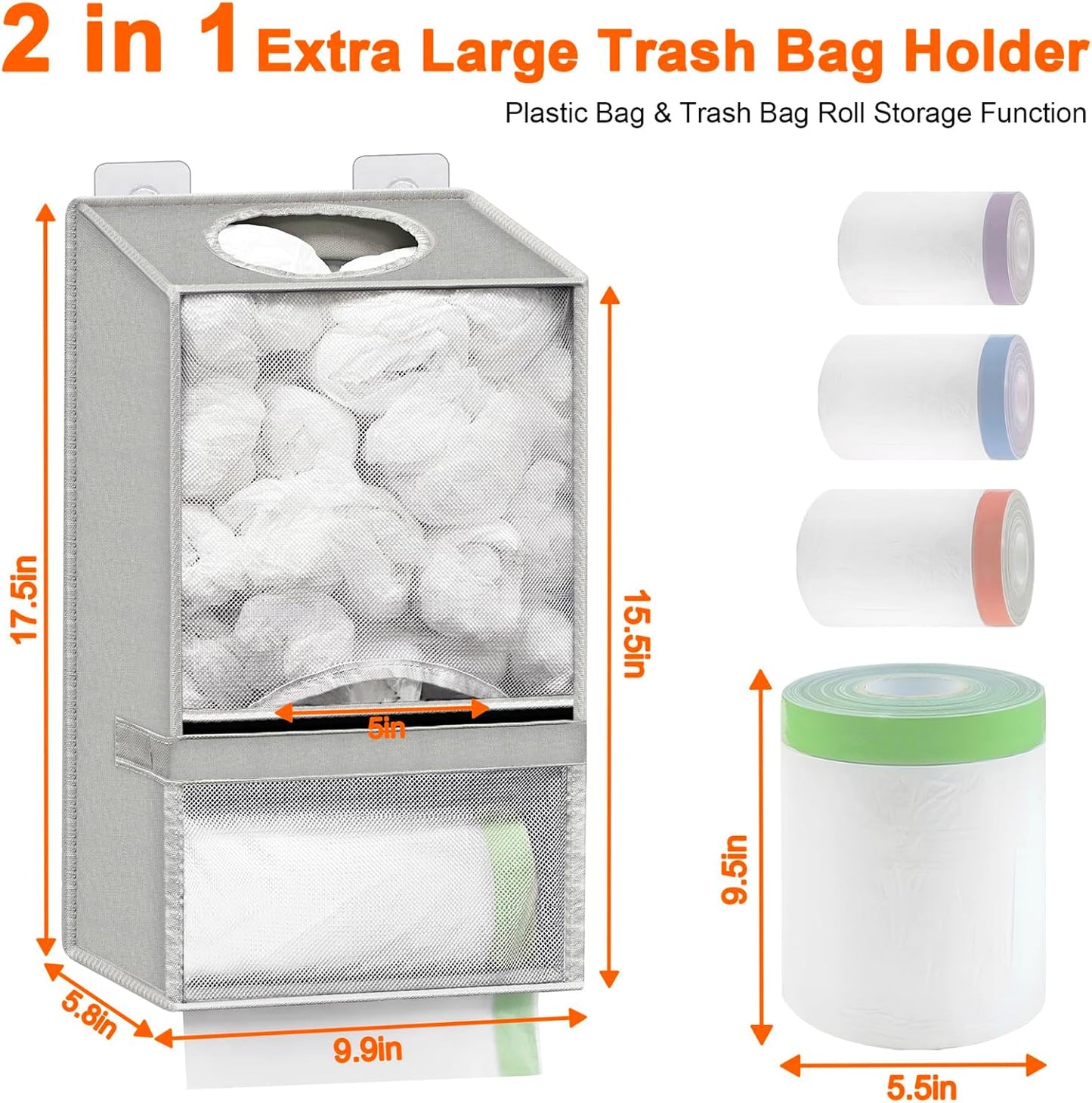 Wall Mount Plastic Bag Holder - Large Oxford Cloth Grocery Bag Holder