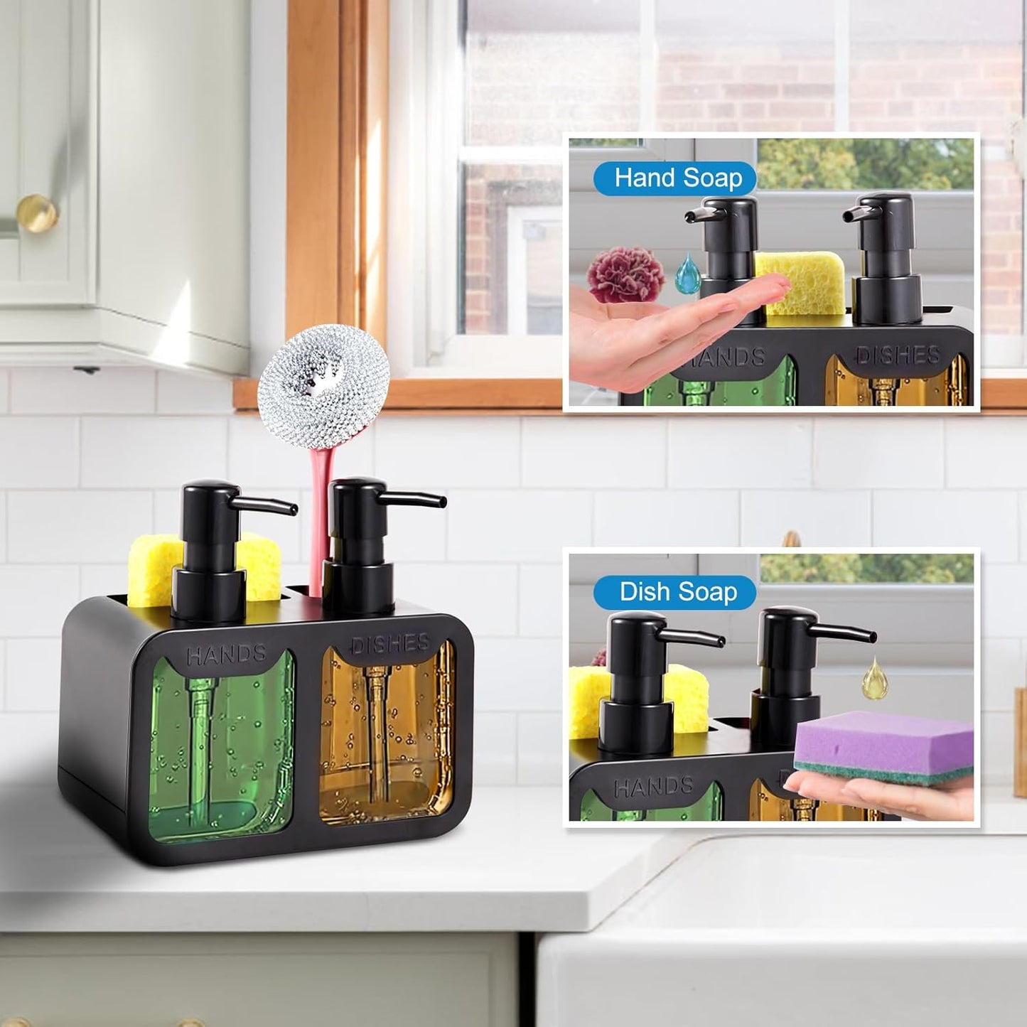 Kitchen Soap Dispenser Set, with Hand and Dish Soap