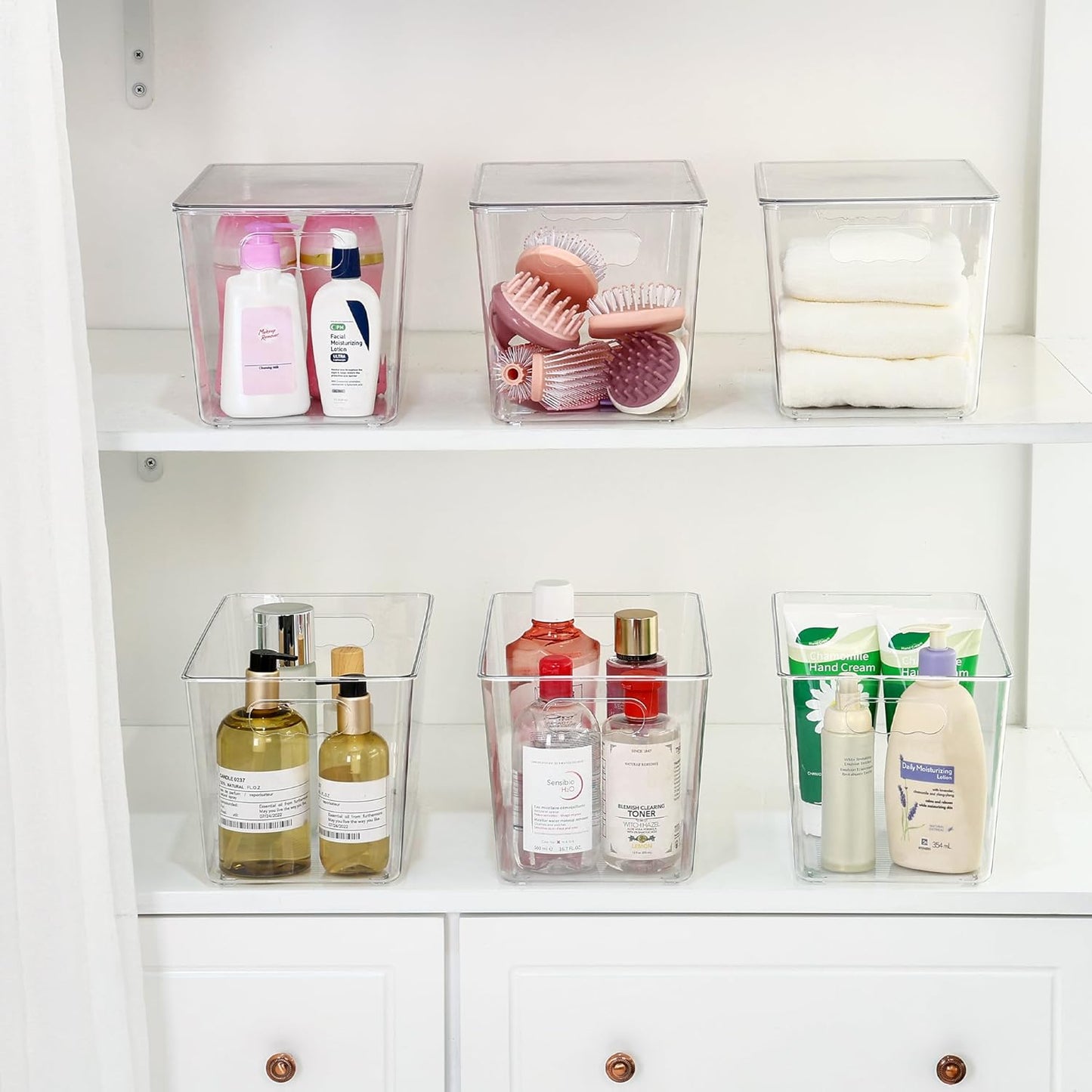 6 Pack Clear Stackable Storage Bins with Lids,XLarge Plastic Containers with Handle for Pantry Organizer and Storage,Perfect for Kitchen,Fridge,Cabinet, Closet,Bathroom Organization