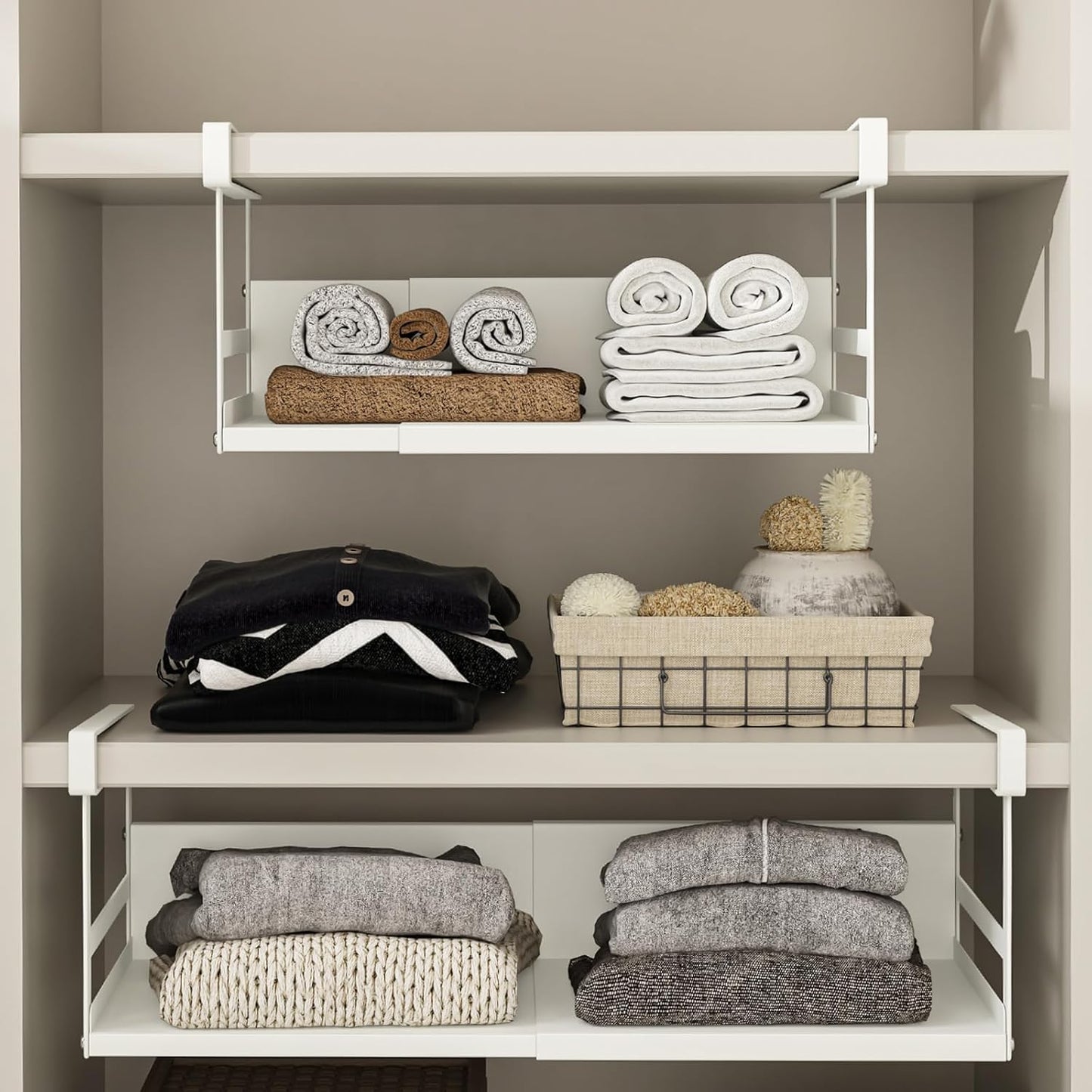 Expandable Under Cabinet Shelf Organizer with 0.94-Inch Thick Clips