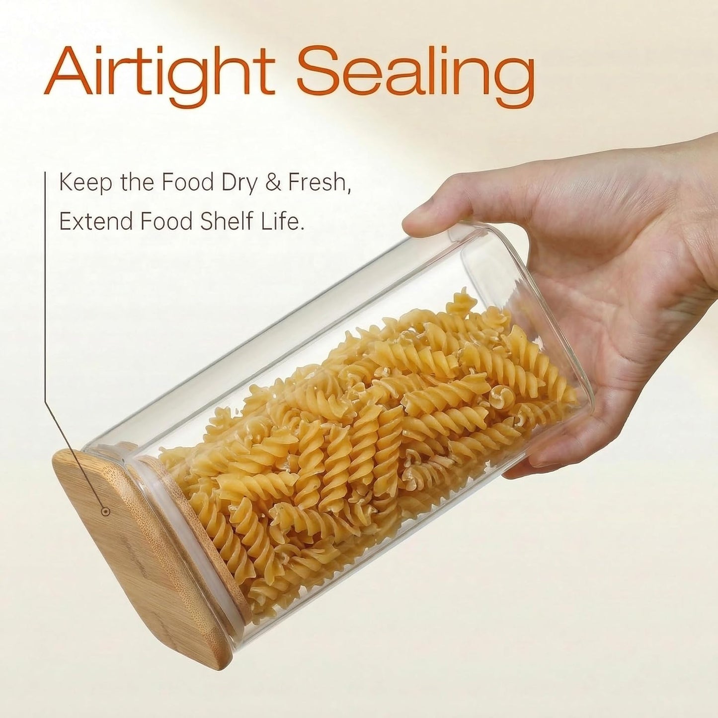 Square Glass Jars with Bamboo Lids 53 FL OZ [Set of 4], Glass Canisters with Airtight Lid