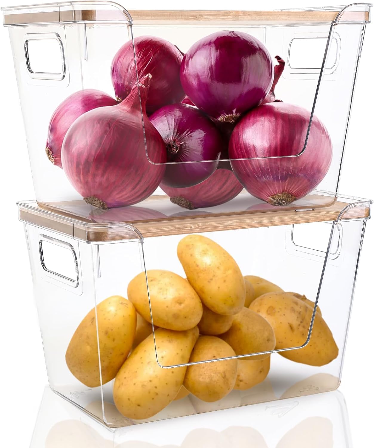 2 Set Pantry Organizers and Storage - Stackable Pantry Storage Bin Containers for Potato, Onion