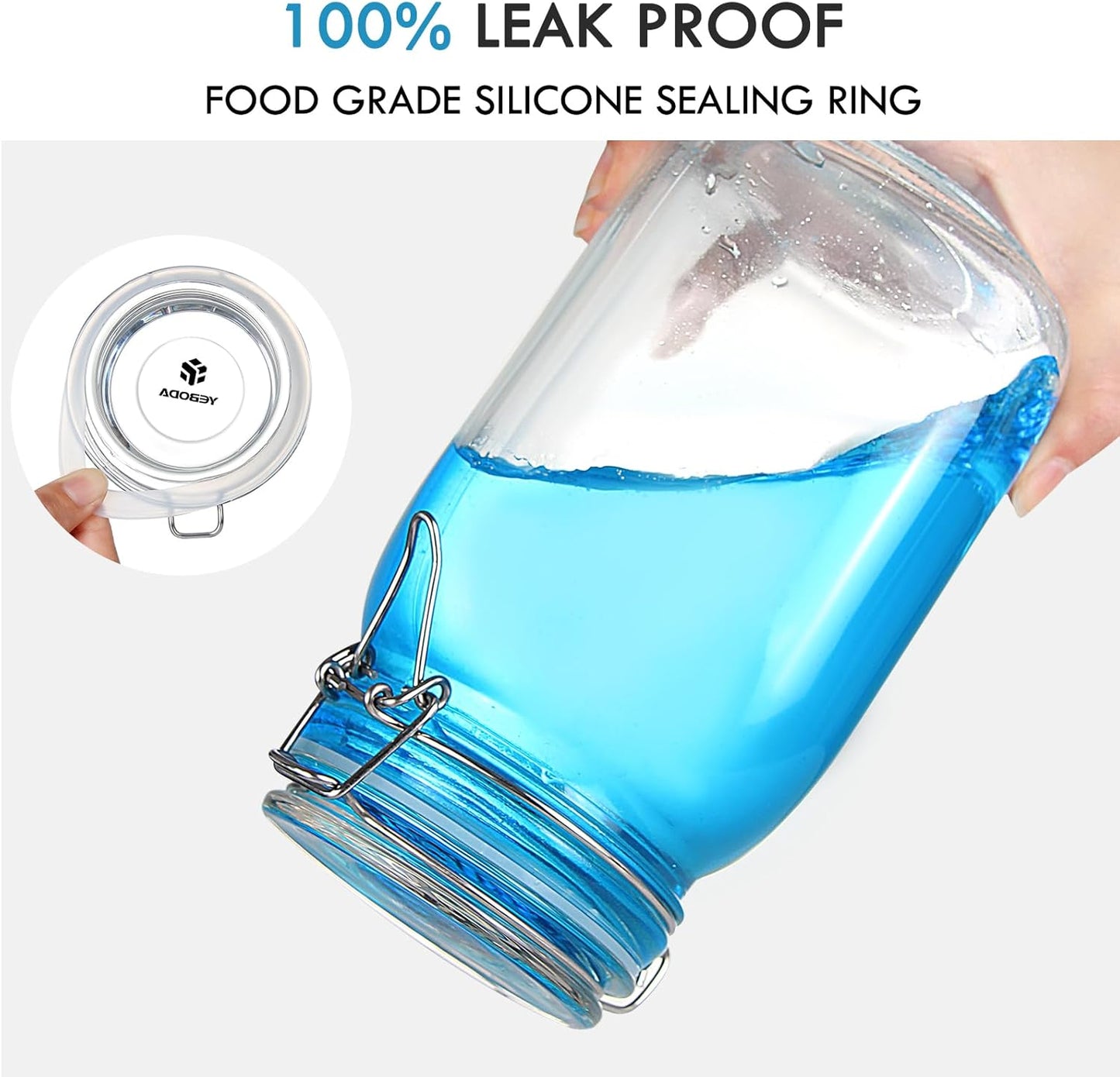 48oz Food Storage Canister Glass Jars with Clamp Airtight Lids and Silicone Gaskets for Multi-Purpose Kitchen Containers - Clear Square (2 Pack)