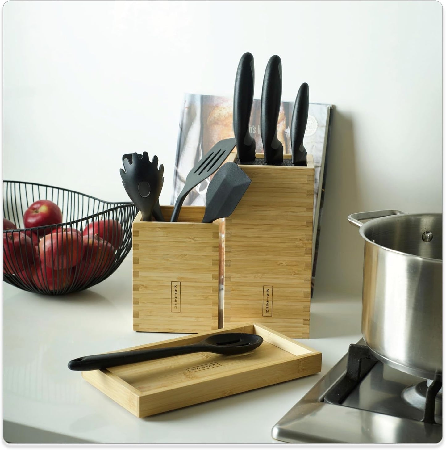 KAIZEN Bamboo Knife Block Without Knives - Perfectly Sized Universal Knife Holder for Knives
