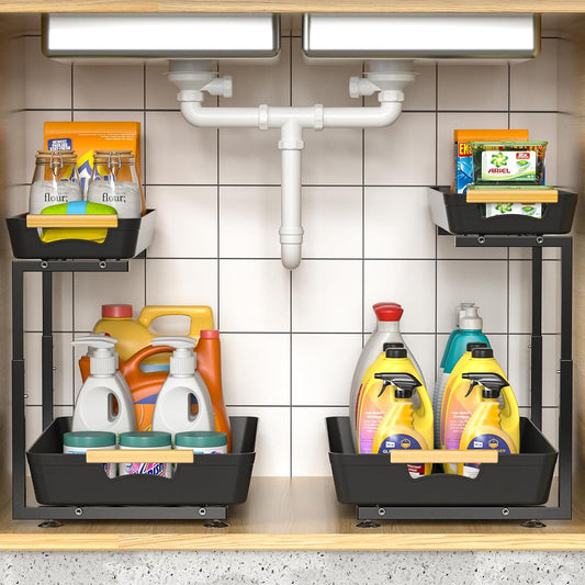 2 Pack Under Sink Organizer, 2 Tier Pull Out Under Sink Organziers and Storage