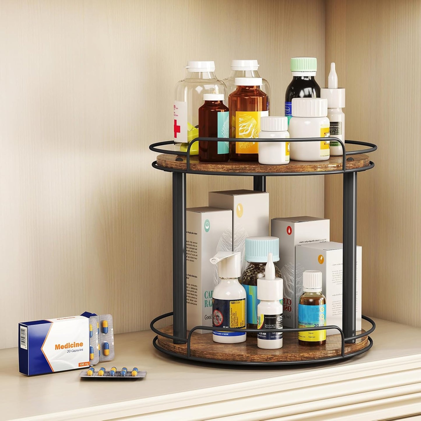 10.2'' Wood Lazy Susan Turntable Organizer for Cabinet