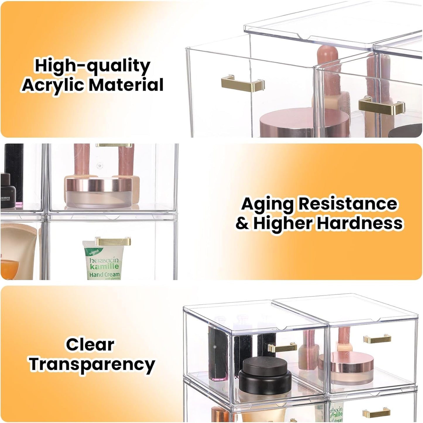 Set of 5 Stackable Storage Drawers, Clear Acrylic Organizer Bins for Beauty Supplies