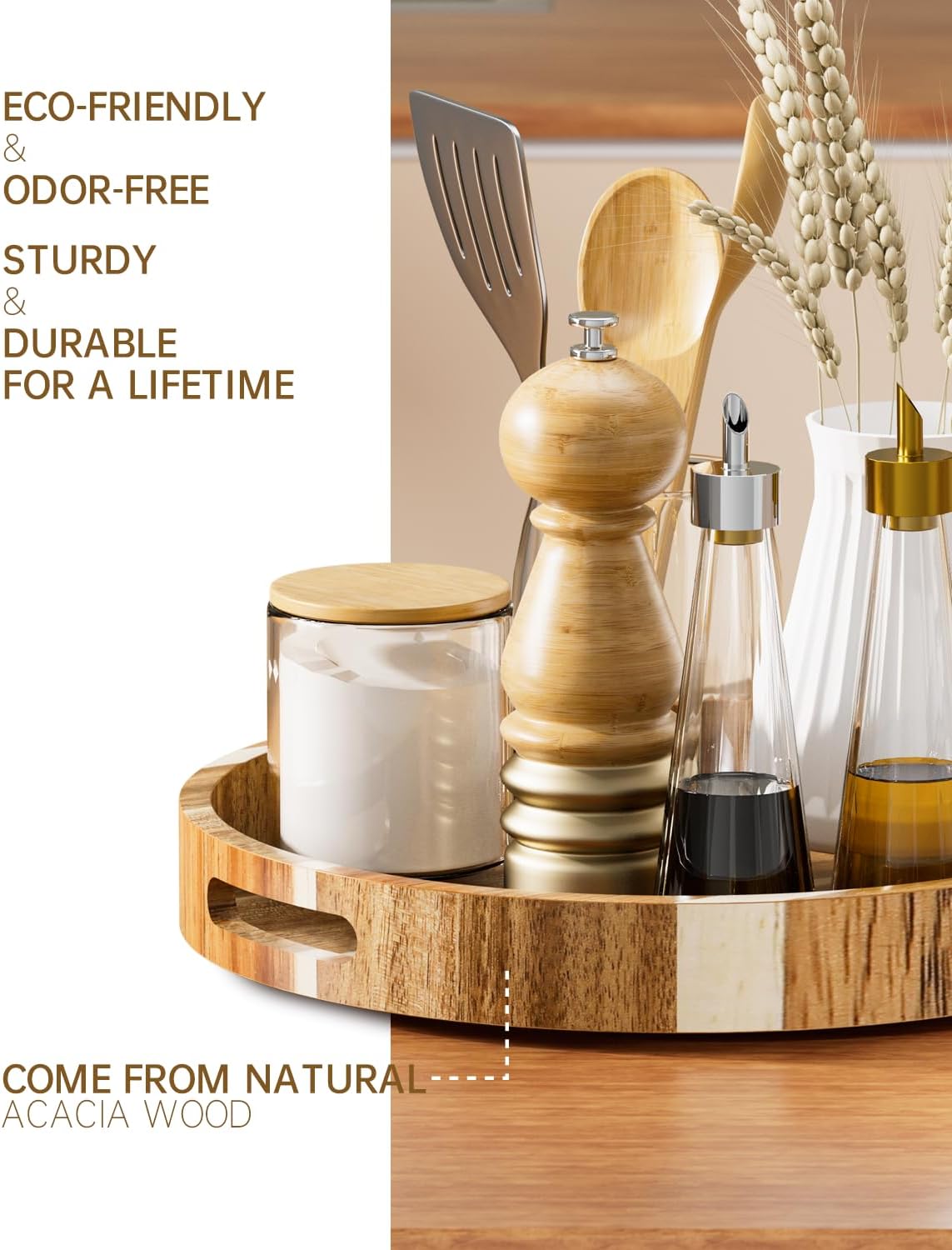 12" Acacia Wood Lazy Susan Turntable Organizer