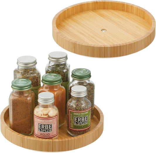 Bamboo Lazy Susan Turntable Food Storage Container for Cabinets, Pantry, Refrigerator, Countertops