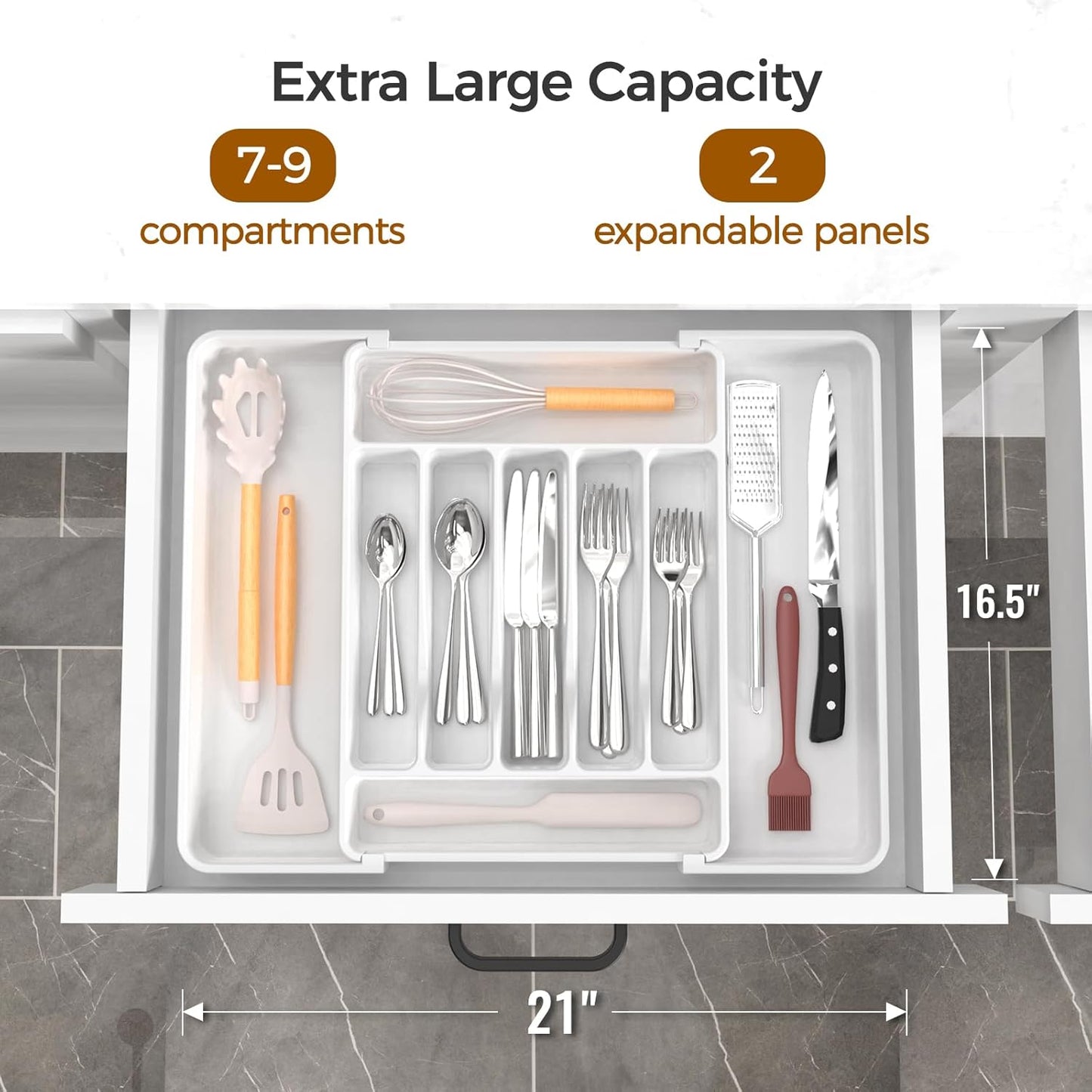 Extra Large Expandable Silverware Organizer, BPA-Free Food-Safe Cutlery Flatware Organizer