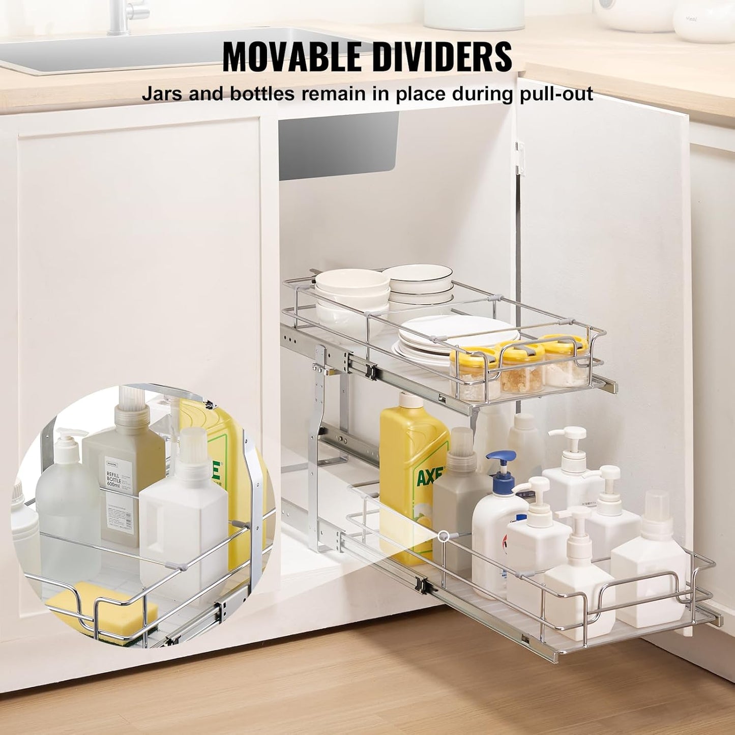 Pull Out Cabinet Organizer, 12"W x 21"Dx15.2"H Heavy Duty Slide Out Pantry Shelves
