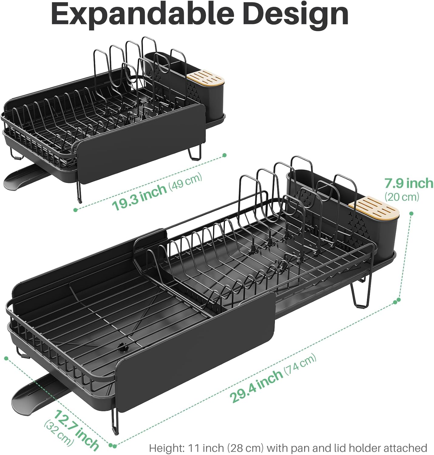 Large Dish Drying Rack - Expandable (19.3" to 29.4") Dish Rack for Kitchen Counter