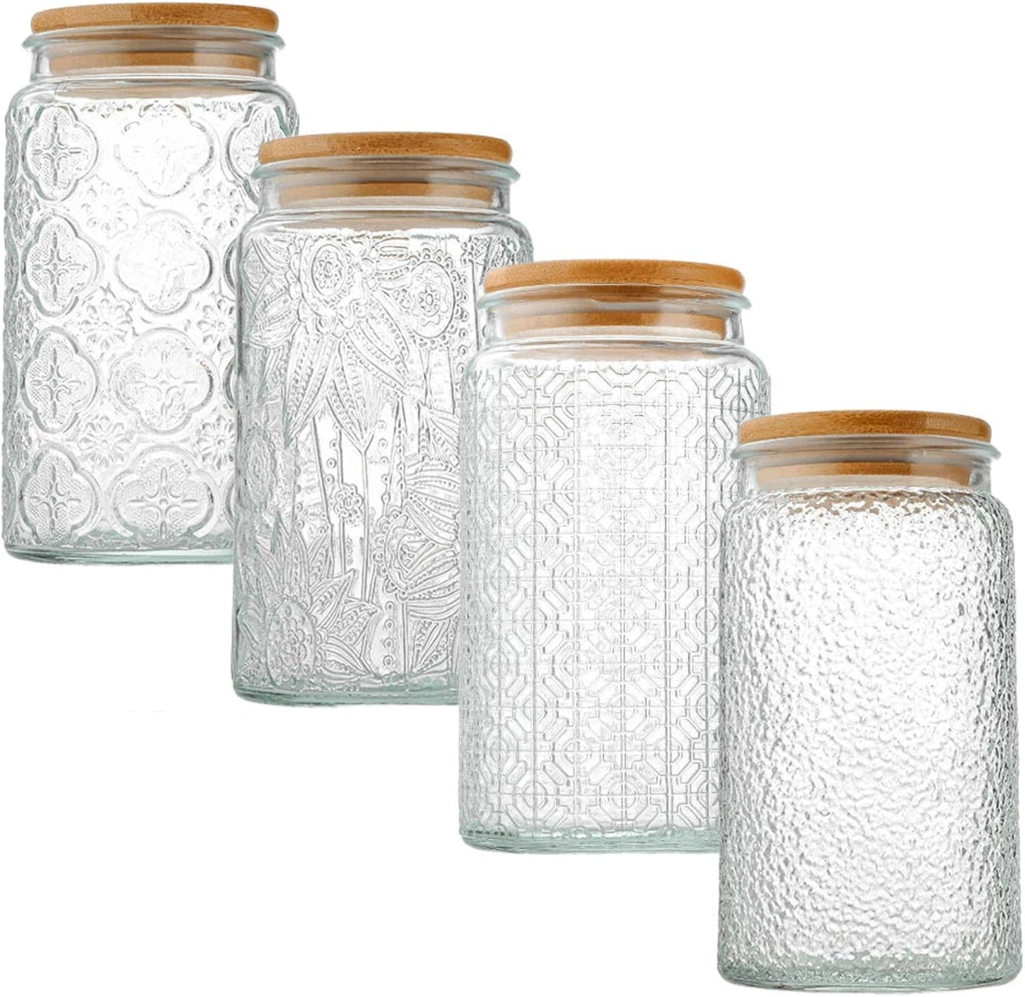Glass Jar with Airtight Bamboo Lid, 35oz Vintage Glass Kitchen Storage Counter Sealed Jar