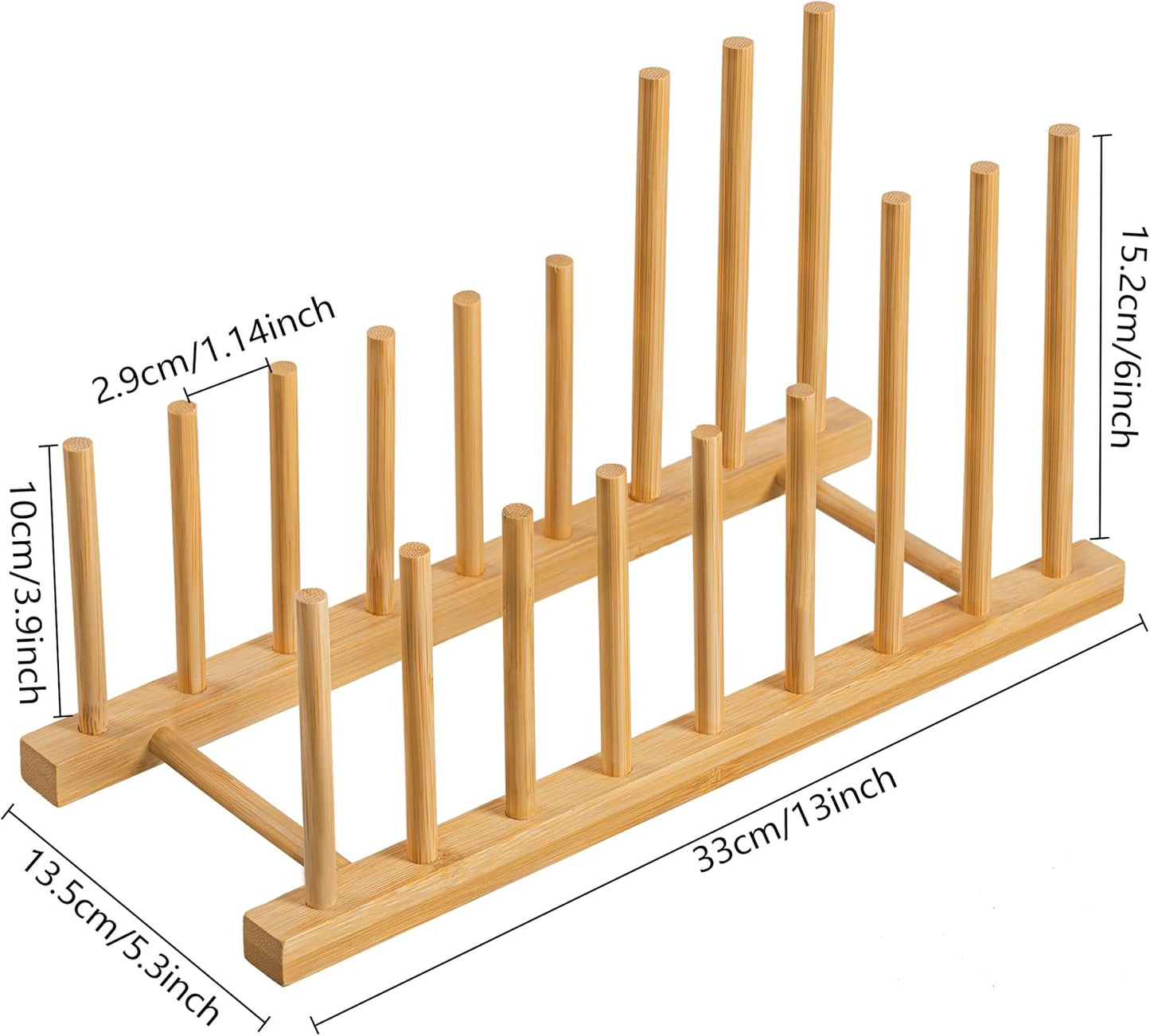 Heighten and Widen Bamboo Dish Drying Rack Plate Bowl Cup Book Pot Lid Cutting Board Stand Drainer Storage Holder Organizer for Kitchen Cabinet