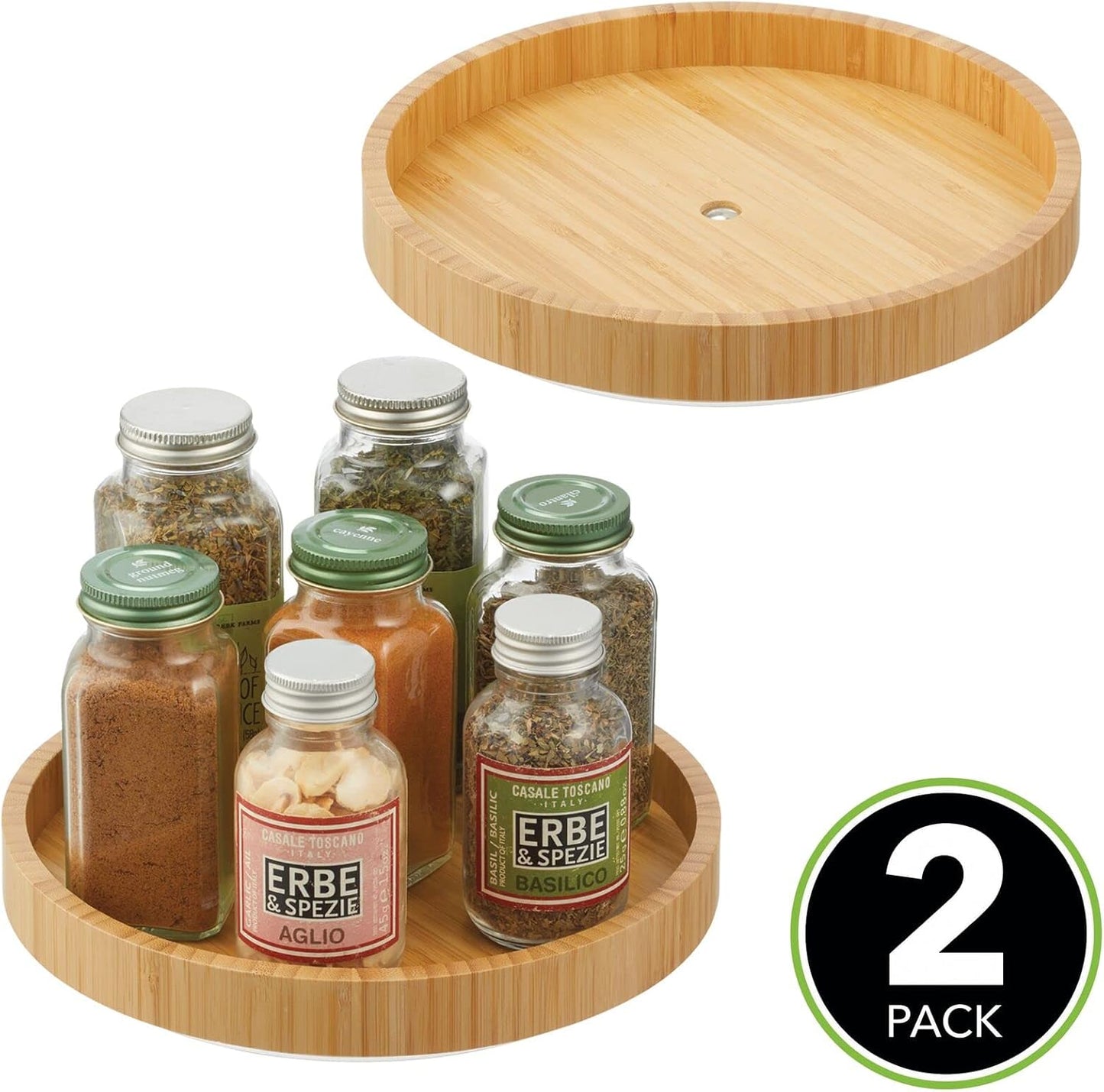 Bamboo Lazy Susan Turntable Food Storage Container for Cabinets, Pantry, Refrigerator, Countertops
