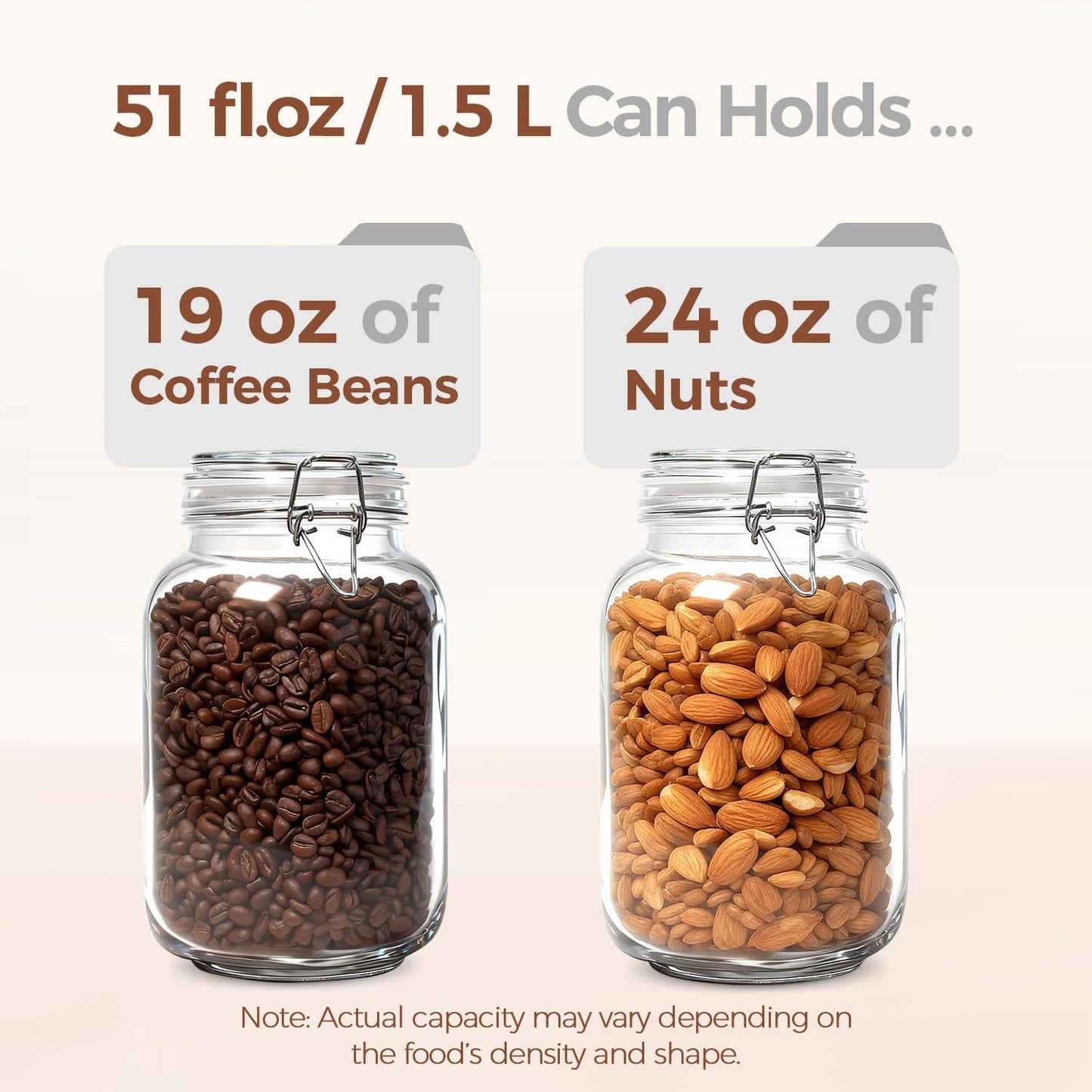 Set of 3 Square Glass Jars with Airtight Lids (51 Oz), Wire Clamp Canisters for Pickling