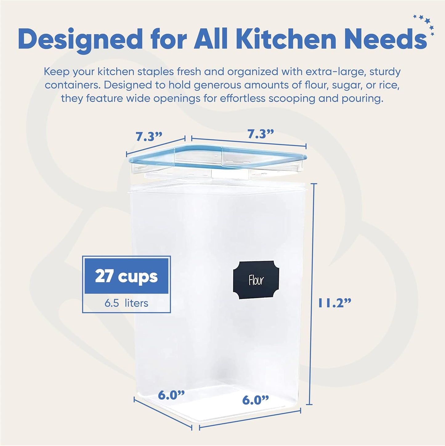 Extra Large Airtight Flour and Sugar Storage Containers with Lids, Set of 2