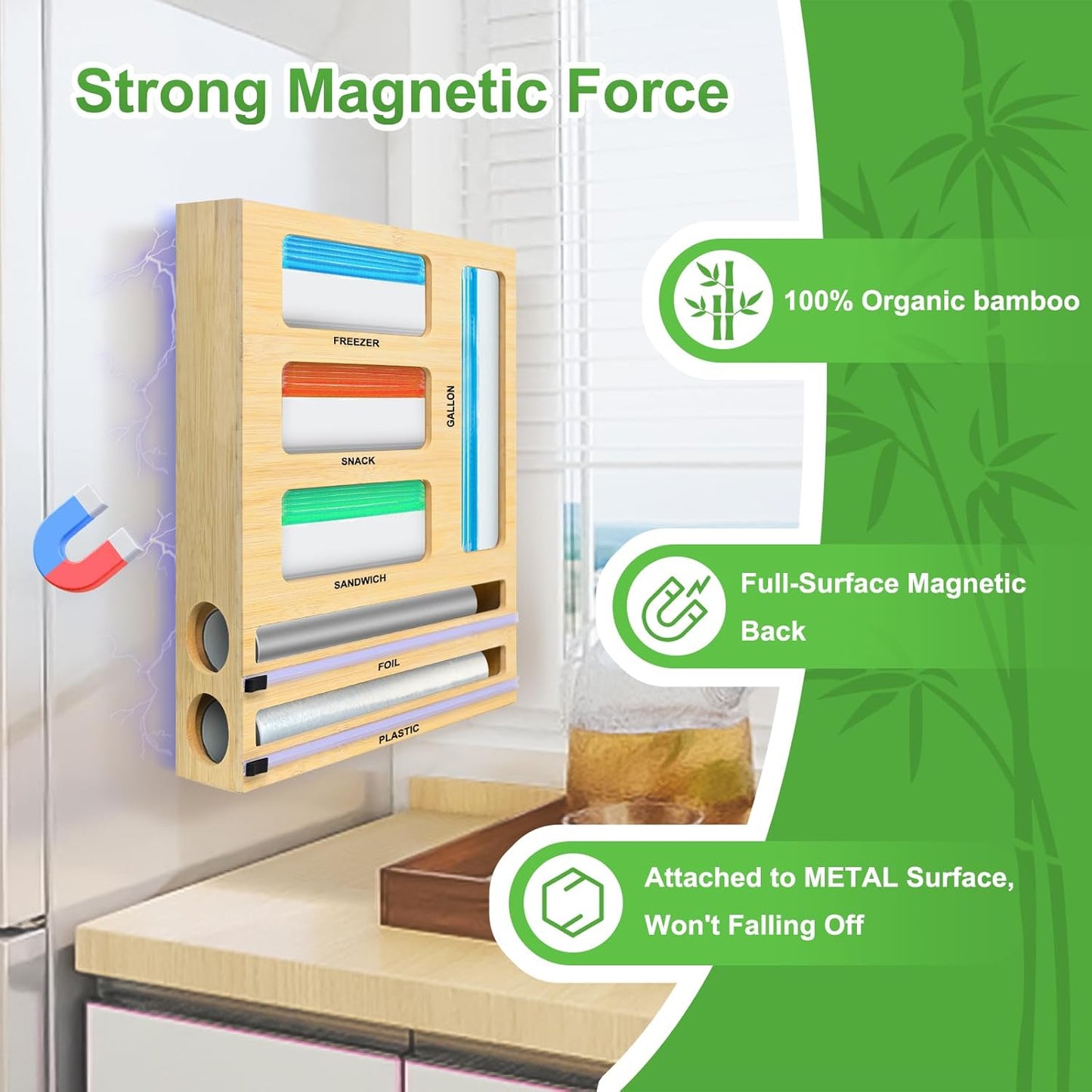 Magnetic Food Bag Storage Organizer for Drawer or Refrigerator, Compatible with Gallon,Quart