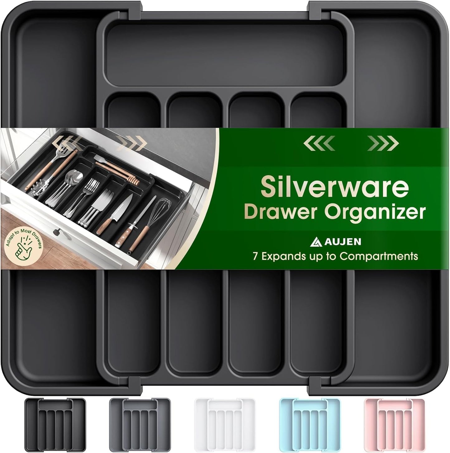 Silverware Organizer - Expandable Kitchen Drawer Organizer, Adjustable Utensil Organizer