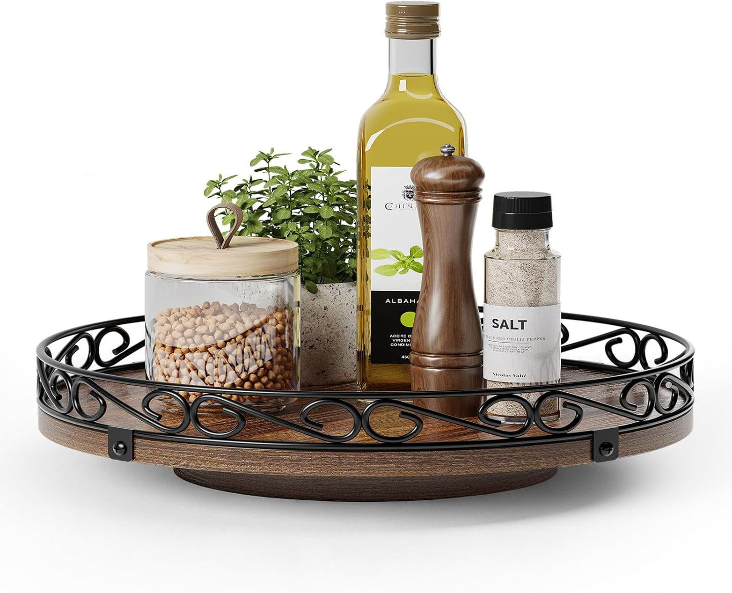 12" Lazy Susan Turntable Organizer for Table Top, Round Wooden Lazy Susan for Cabinet