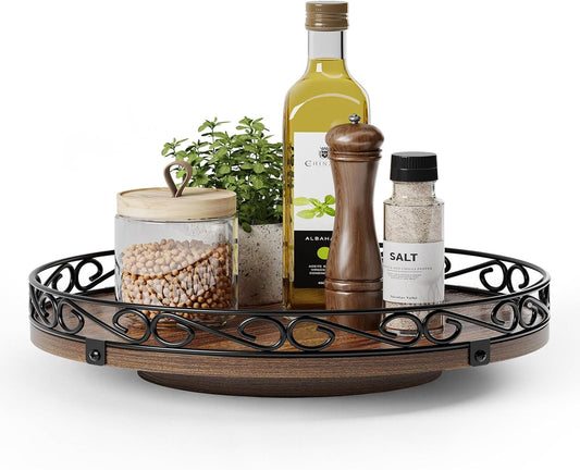 12" Lazy Susan Turntable Organizer for Table Top, Round Wooden Lazy Susan for Cabinet