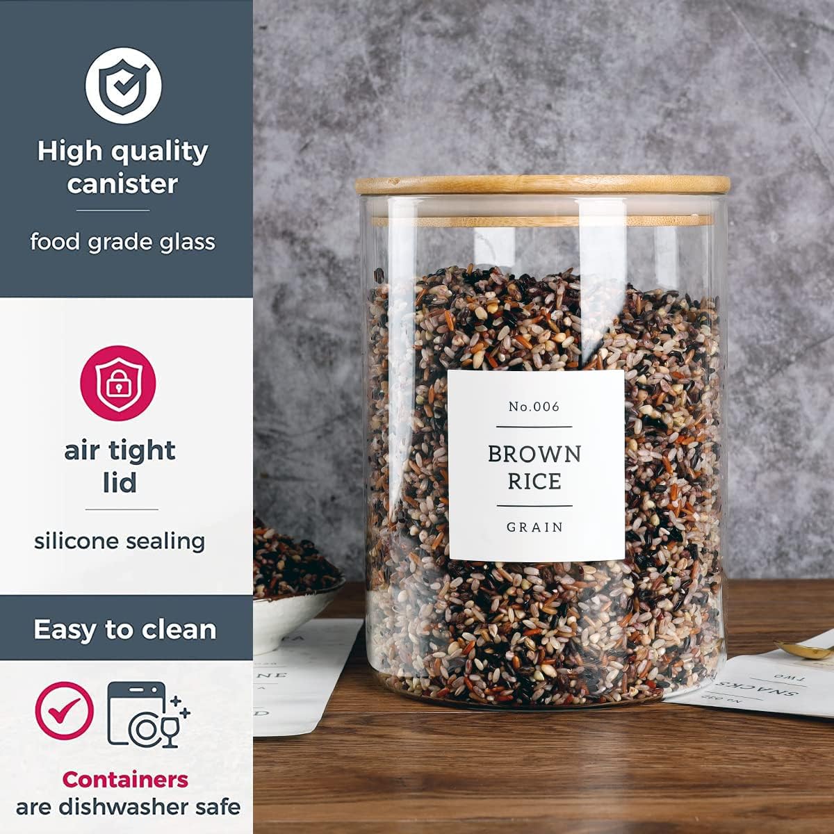 Large Glass Storage Jars With Airtight Bamboo Lid