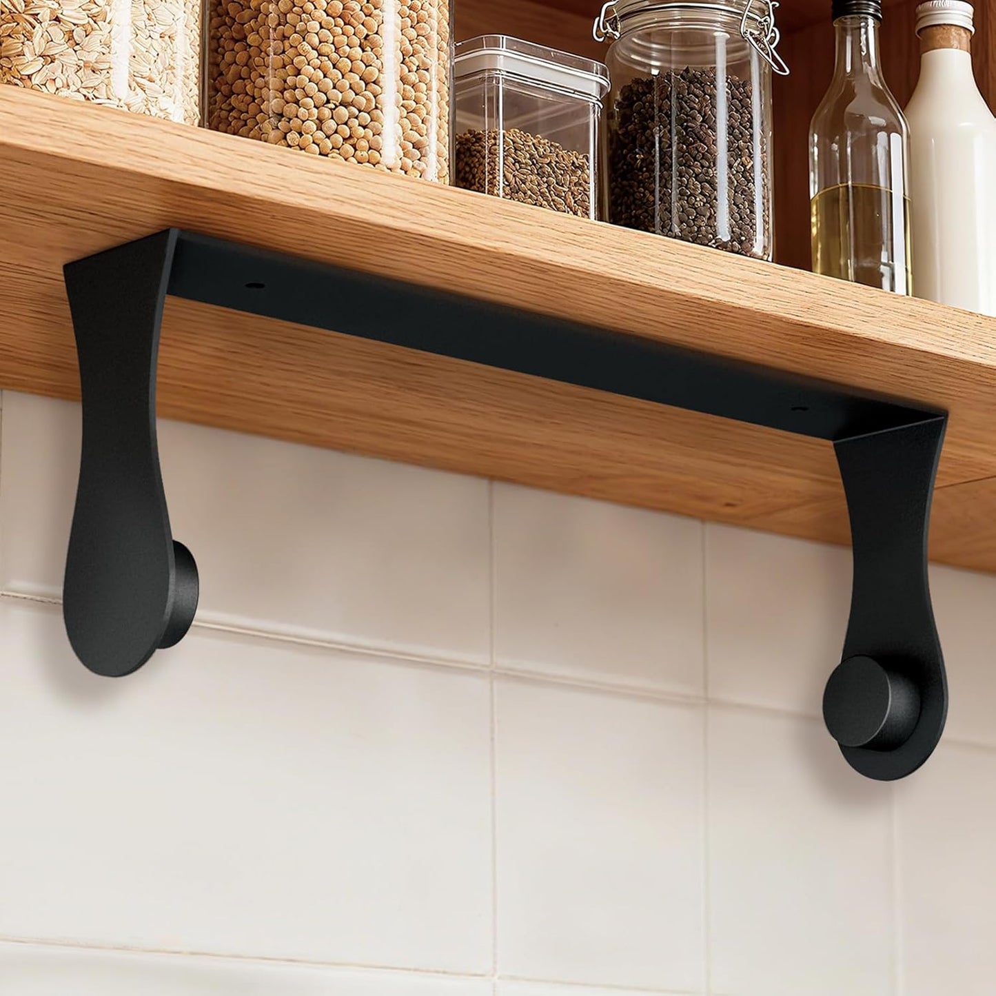 Paper Towel Holder Under Cabinet, Black, Adhesive & Wall Mount