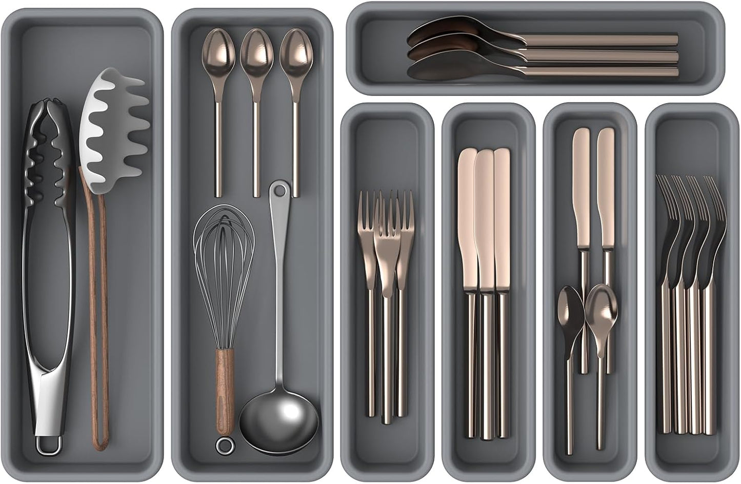 7 Pack Silicone Silverware Drawer Organizer, DIY Free Combination Kitchen Drawer Organizer