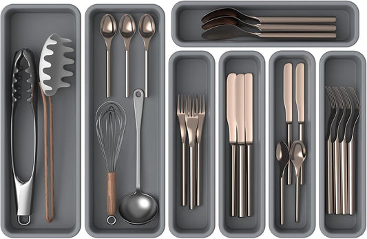 7 Pack Silicone Silverware Drawer Organizer, DIY Free Combination Kitchen Drawer Organizer