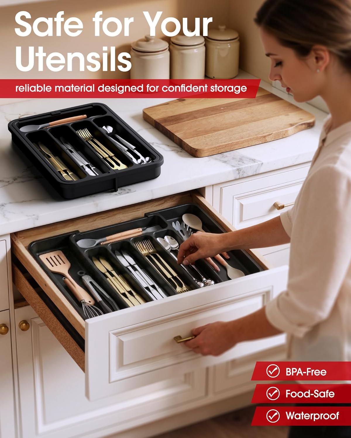 Silverware Organizer - Expandable Kitchen Drawer Organizer, Adjustable Utensil Organizer