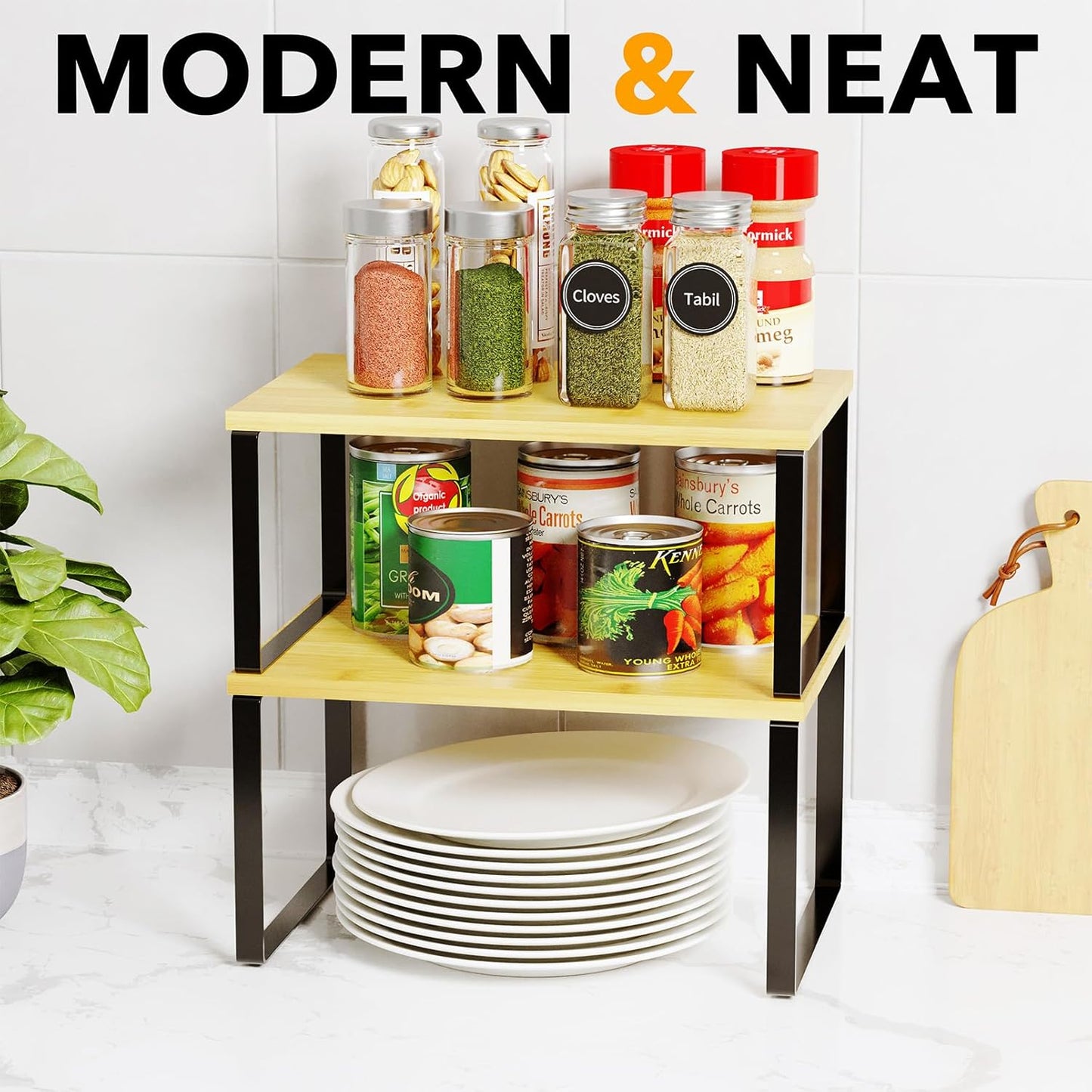 Cabinet Shelf Organizers 2 Pack, Kitchen Counter Rack Shelves Riser