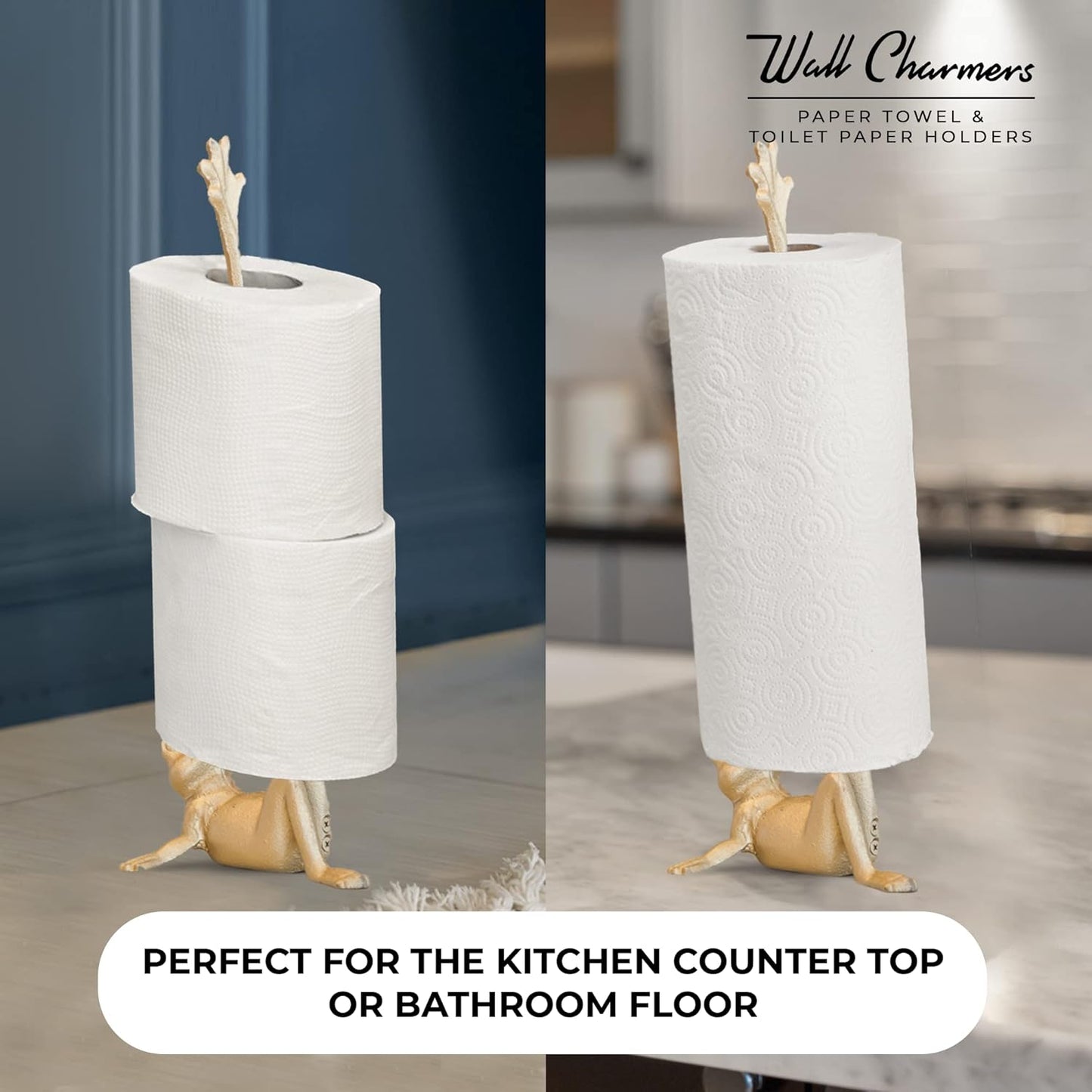 Gold Paper Towel Holder, Metal Toilet or Kitchen Paper Holder for Floor or Countertop, Gold Frog