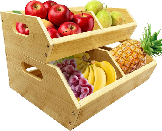2-Pack Stackable Vegetable Storage Bins, Kitchen and Pantry Organizers and Storage Baskets