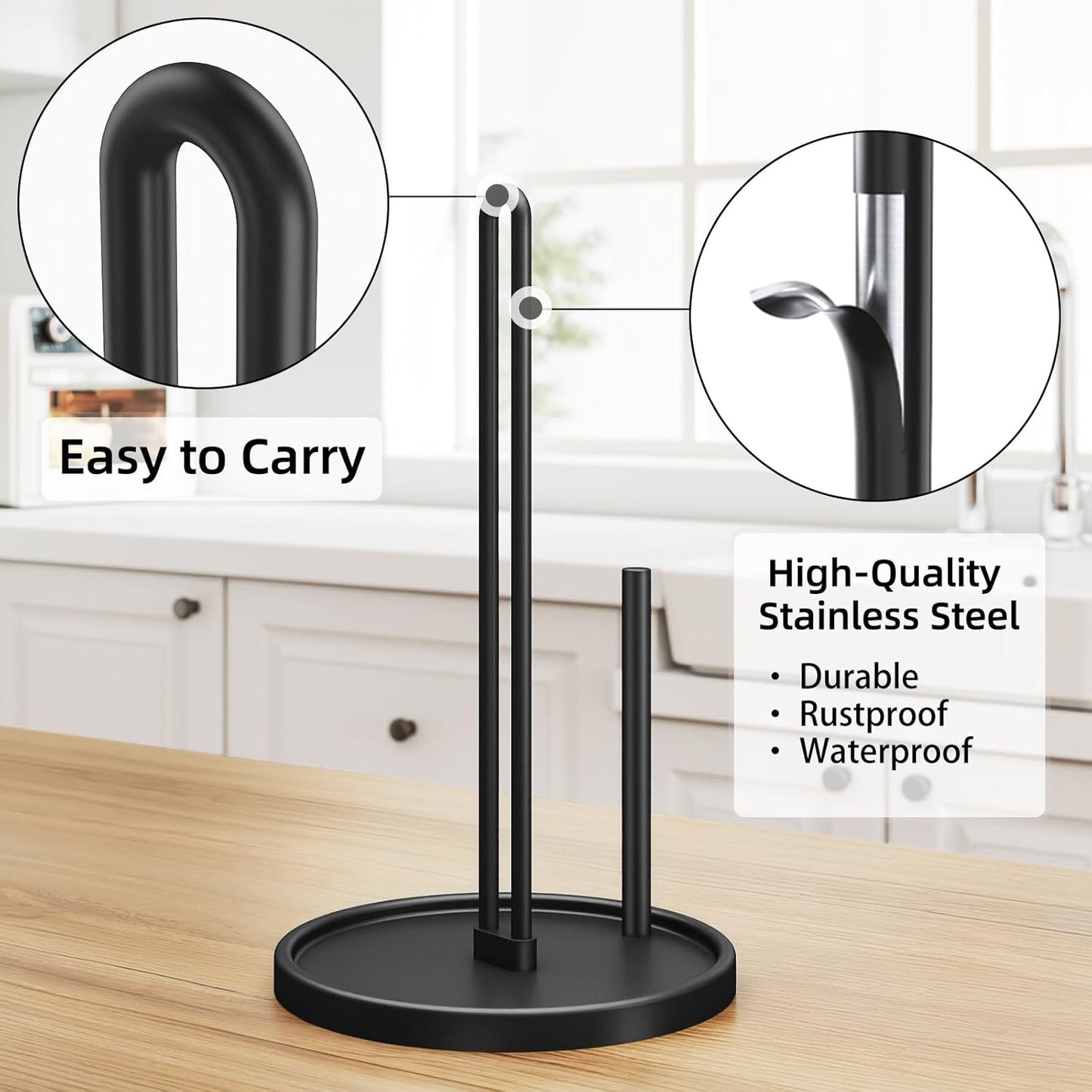 Paper Towel Holder Countertop, Freestanding Paper Towel Roll Holder with Weighted Base