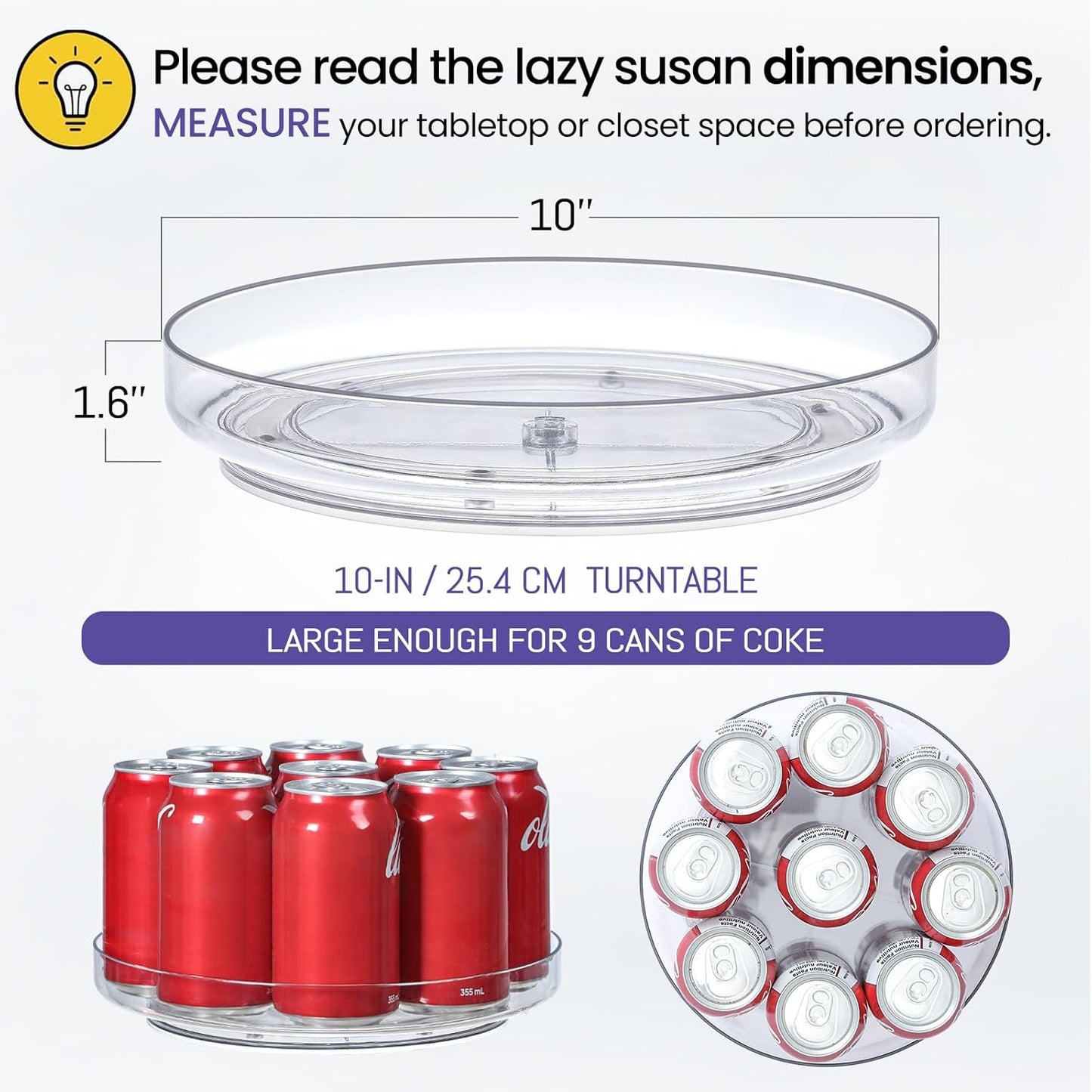 2 Pack, 10 Inch Clear Non-Skid Lazy Susan Organizers - Turntable Rack for Kitchen Cabinet