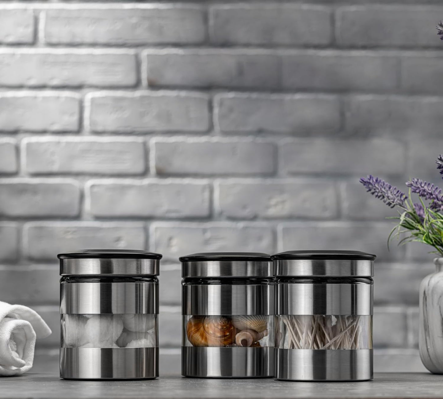 Quality Stainless Steel Canister Set of 3 for Kitchen Counter with Glass Window & Airtight Lid